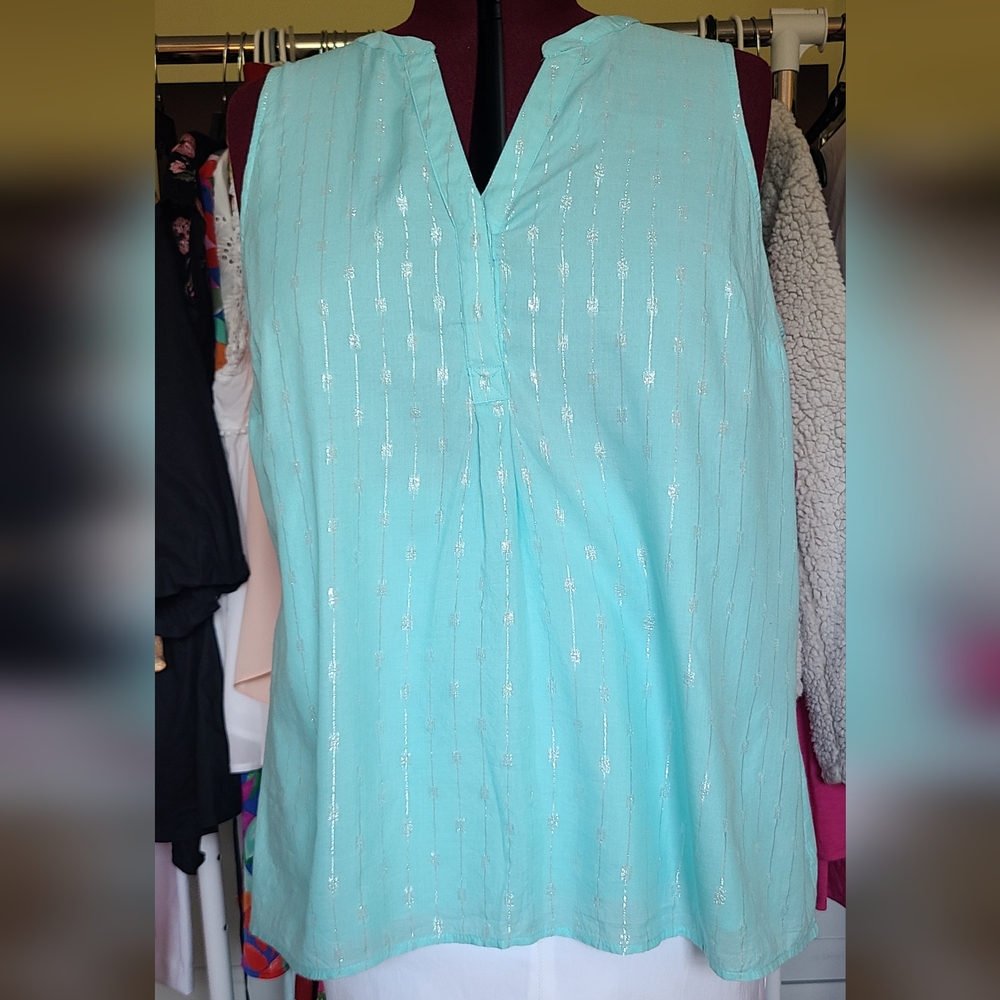 Crown & Ivy Aqua Blouse with Silver Accents